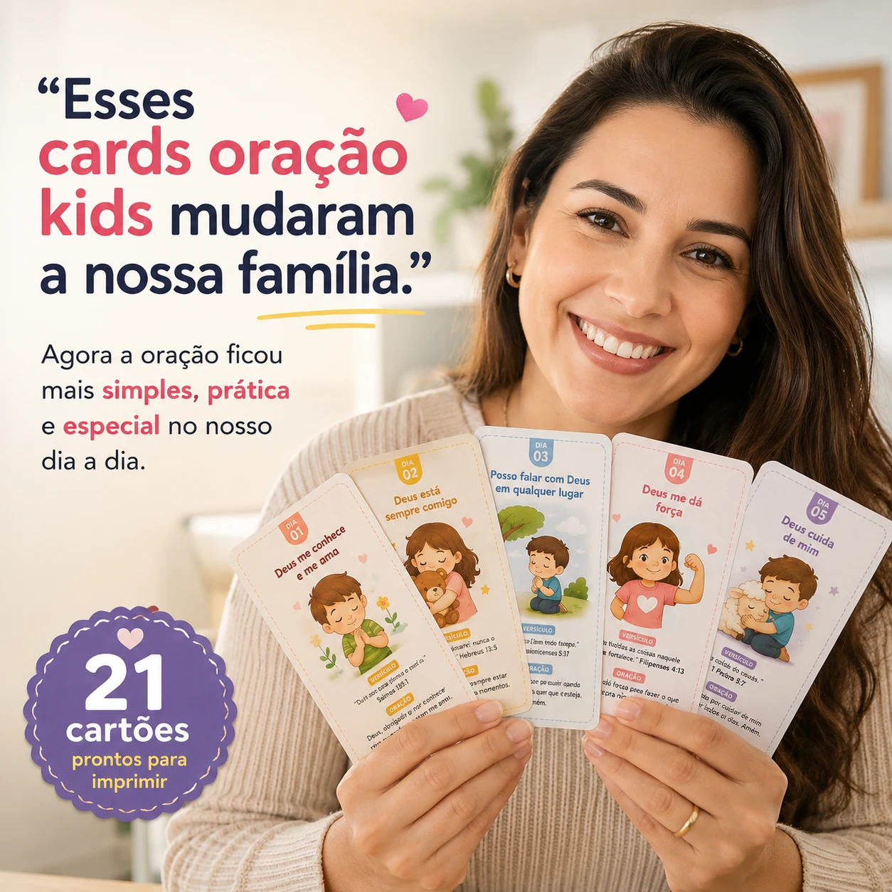 Mãe usando os cards de oração